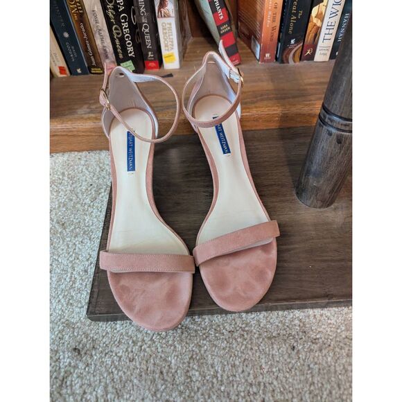 Stuart Weitzman Womens Pink Ankle Strap Heels Suede Size 10 Wedding Shoes - Picture 1 of 6